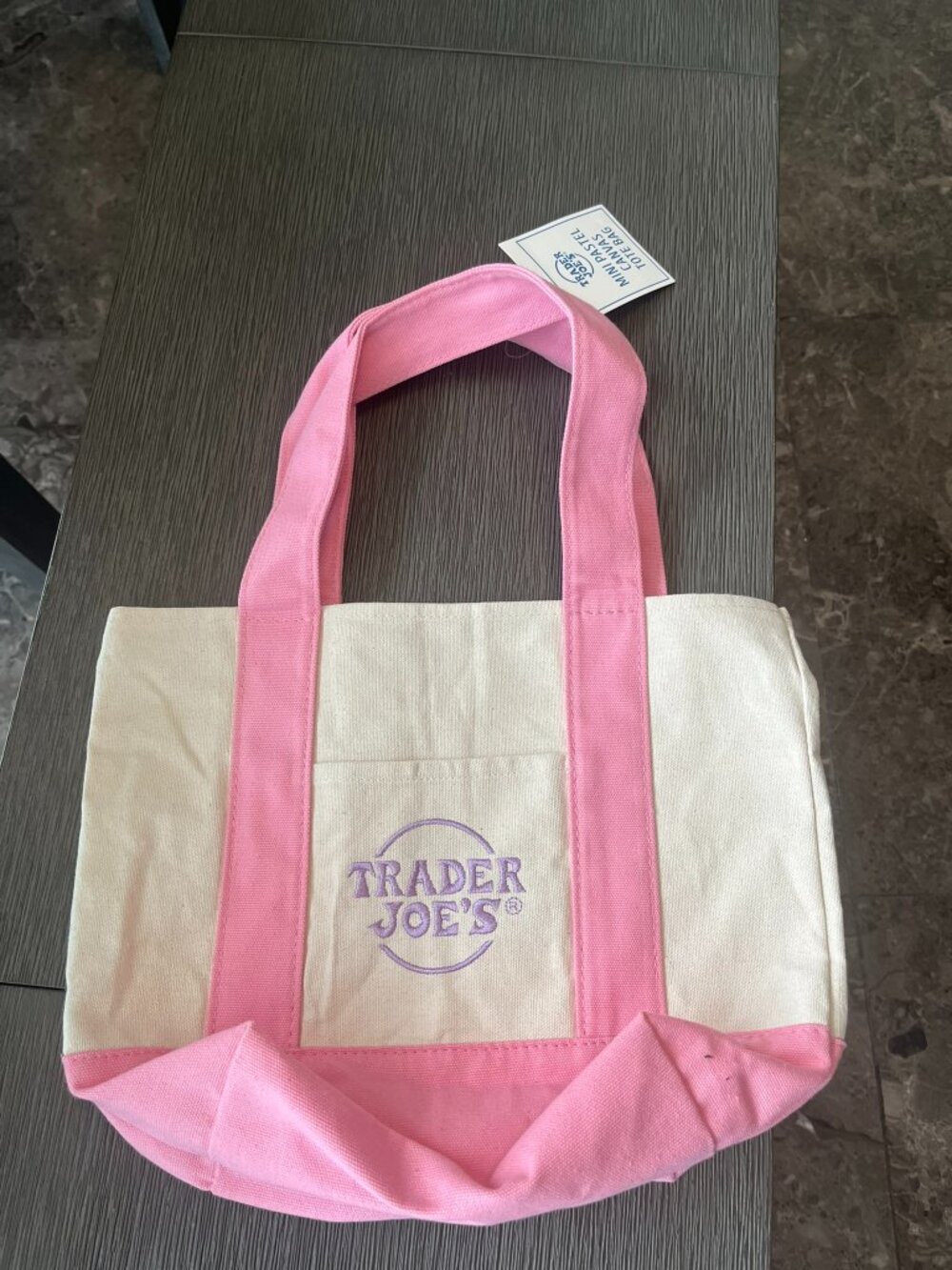 Trader Joe’s Mini Pastel Canvas Tote – Pink Trim – NWT